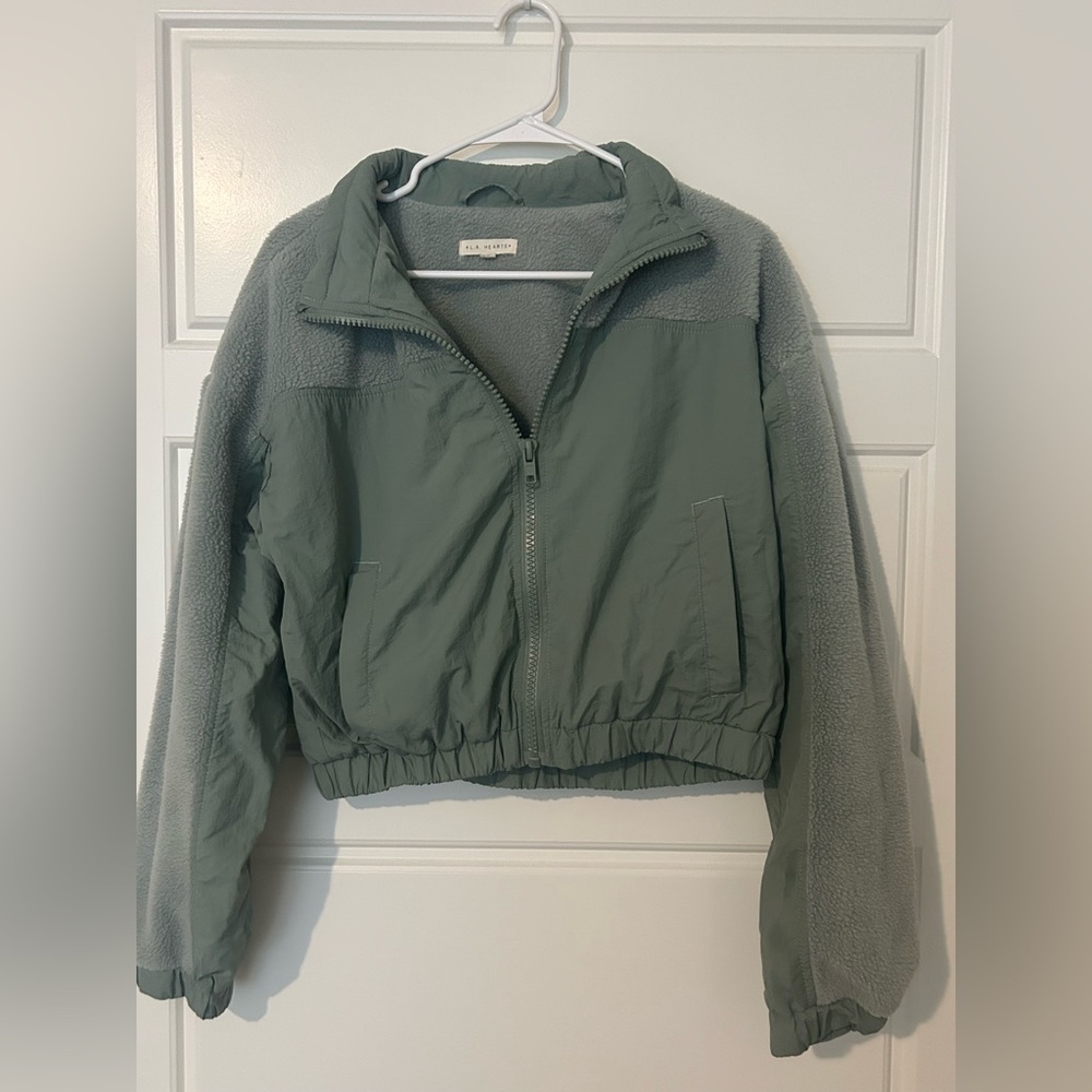 PACSUN LA Hearts Sage Green Sherpa Bomber Jacket Size M
